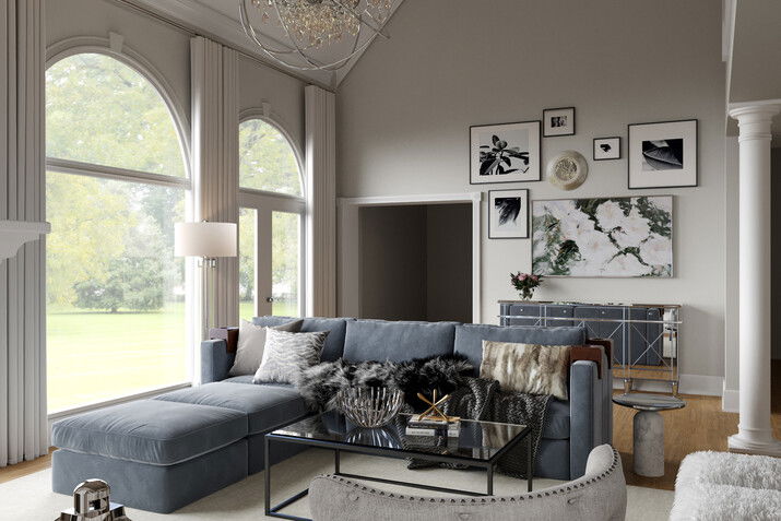 Glam Transitional Living Room Transformation Rendering thumb