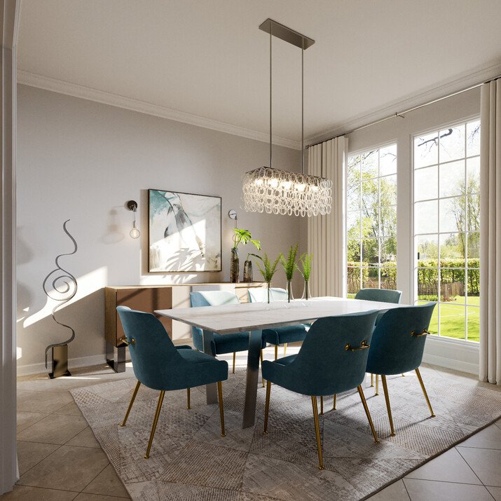 Contemporary Glam Dining Room & Home Office Rendering thumb