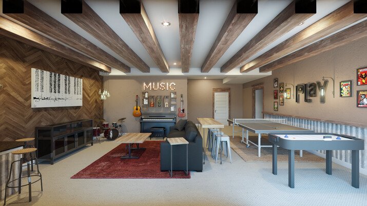 Basement Music and Game Room Rendering thumb