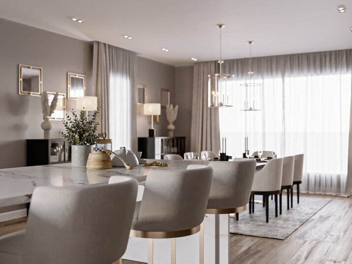 Contemporary Glam Dining Room Rendering thumb