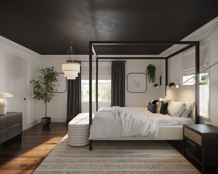 Moody Black & White Home Interior Design Rendering thumb