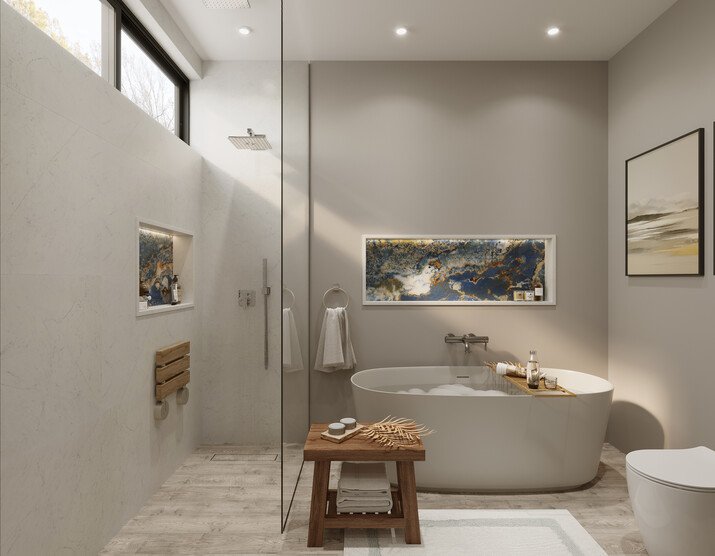 Transitional Master Bathroom Interior Design Rendering thumb