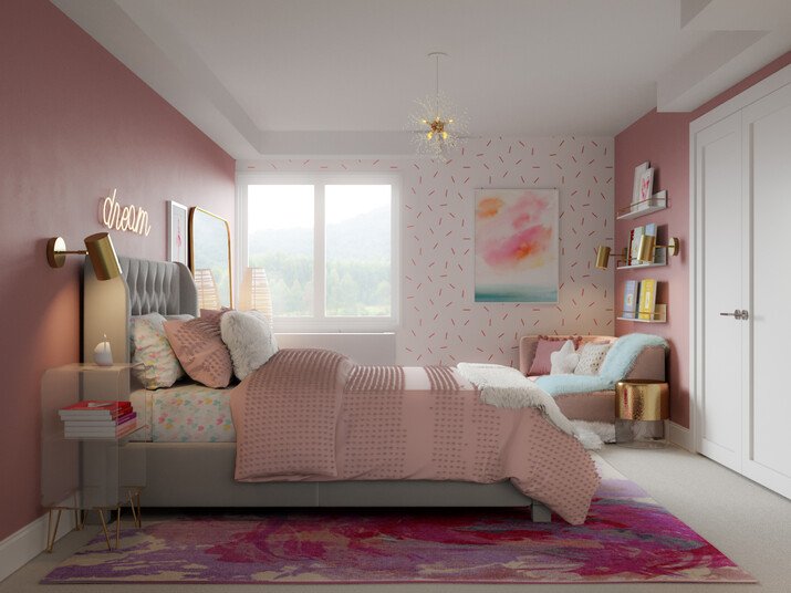 Colorful Eclectic Girl Bedroom Interior Design Rendering thumb
