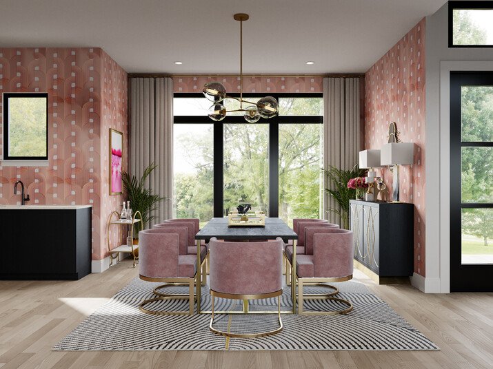 Glamorous Living and Dining Room Design Rendering thumb