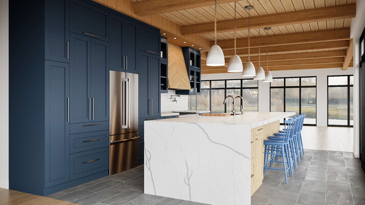 Wooden Ceiling Transitional Kitchen Remodel Rendering thumb