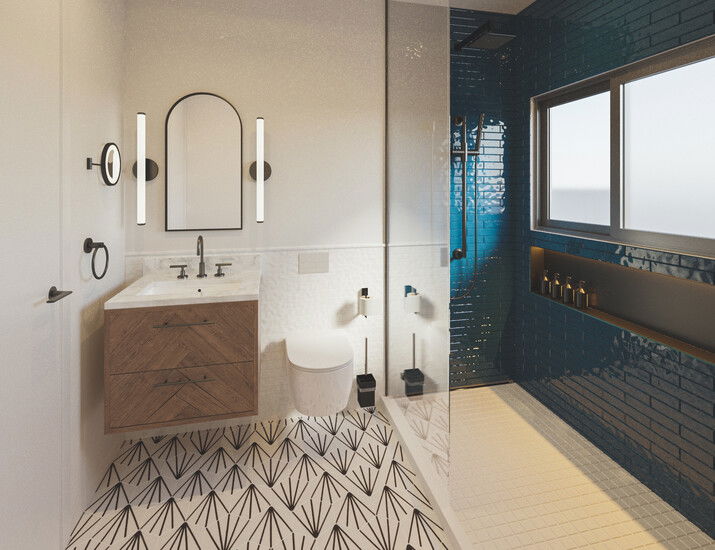 Mid Century Modern Guest Bathroom Remodel Rendering thumb