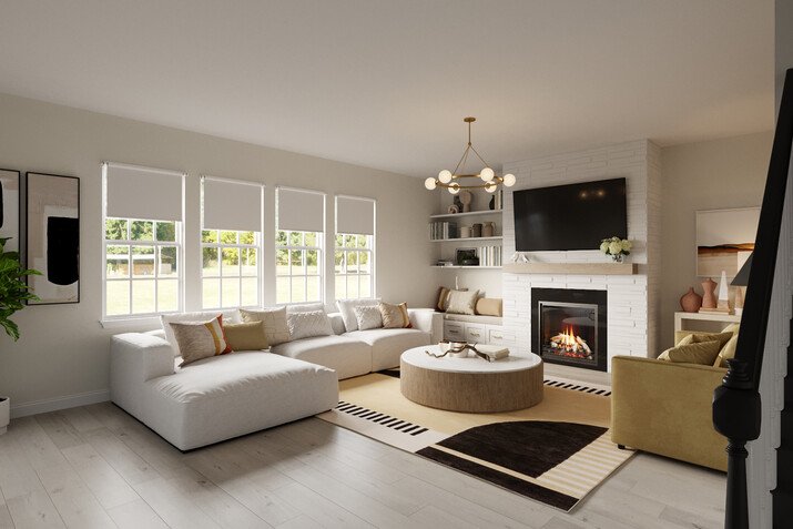 Cozy Modern Minimalist Living Room Design Rendering thumb