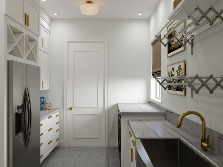 Elegant Kitchen & Laundry Room Interior Design Rendering thumb