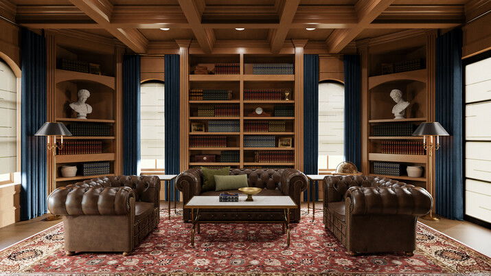 Traditional Wooden Library Renovation Rendering thumb