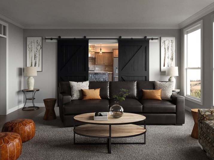 Modern Rustic Living Room Design Rendering thumb