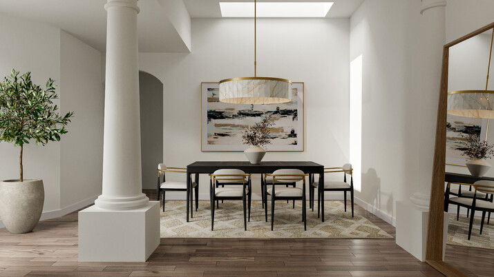 Modern Neutral Living and Dining Room Combo Rendering thumb