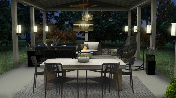 Modern Outdoor Living with Firepit Feature Rendering thumb