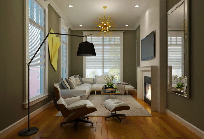 Contemporary Family Room with Modern Accents Design Rendering thumb