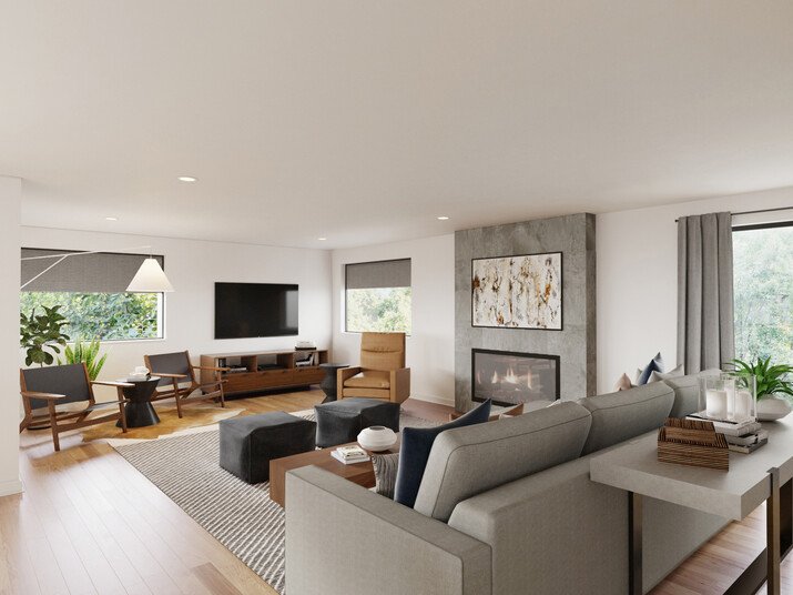 Mid Century Modern Living Room Design Rendering thumb