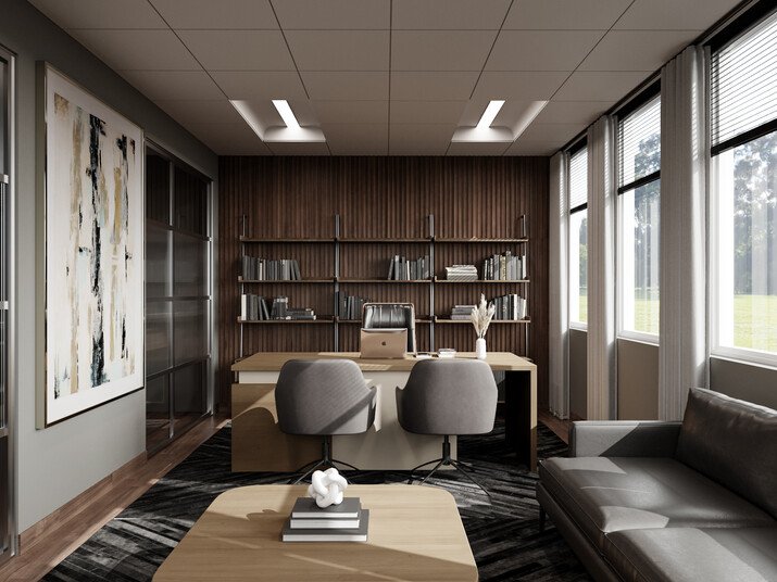 Luxurious & Masculine Home Office Design Rendering thumb