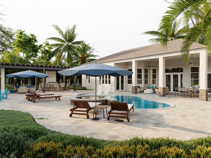 Relaxing Coastal Patio with Grill & Pool Rendering thumb