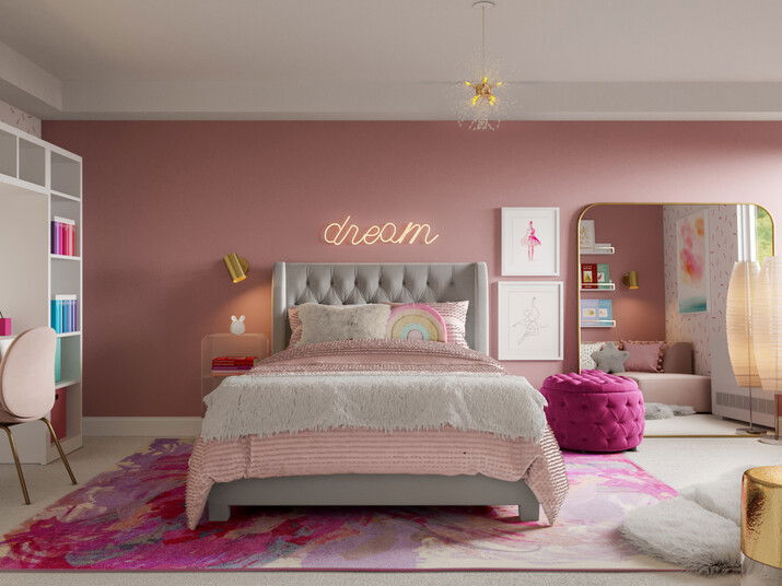 Colorful Eclectic Girl Bedroom Interior Design Rendering thumb