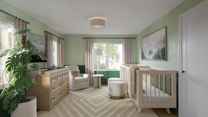 Adorable Green Twins Nursery Design Rendering thumb