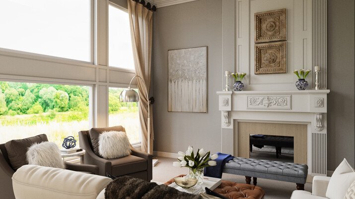 Classic & Elegant Neutral Living Room Rendering thumb
