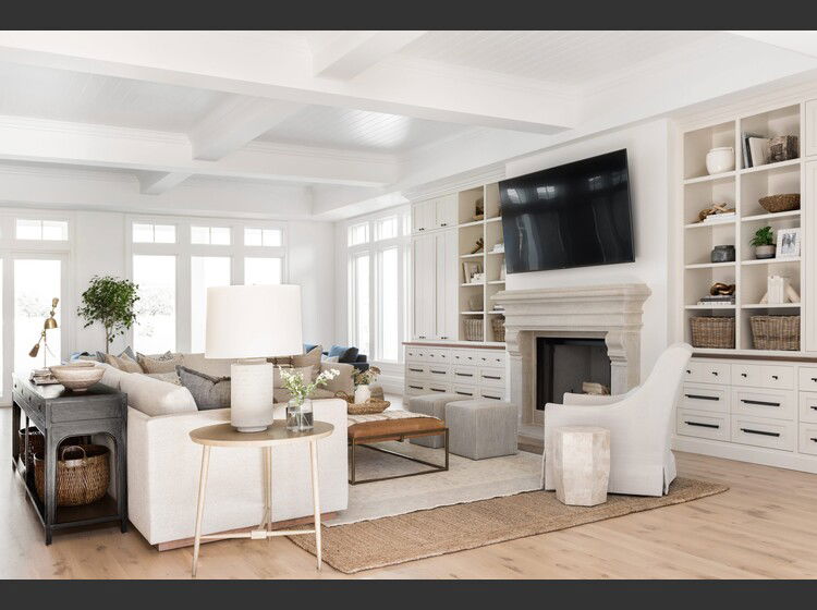 Transitional Living Room With Electric Firep... | Decorilla