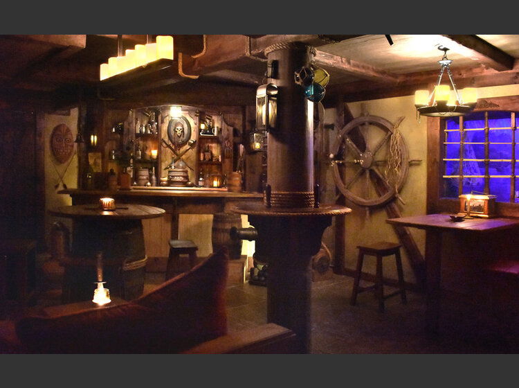 Dark Nautical & Pirate Family Basement Remodel | Decorilla