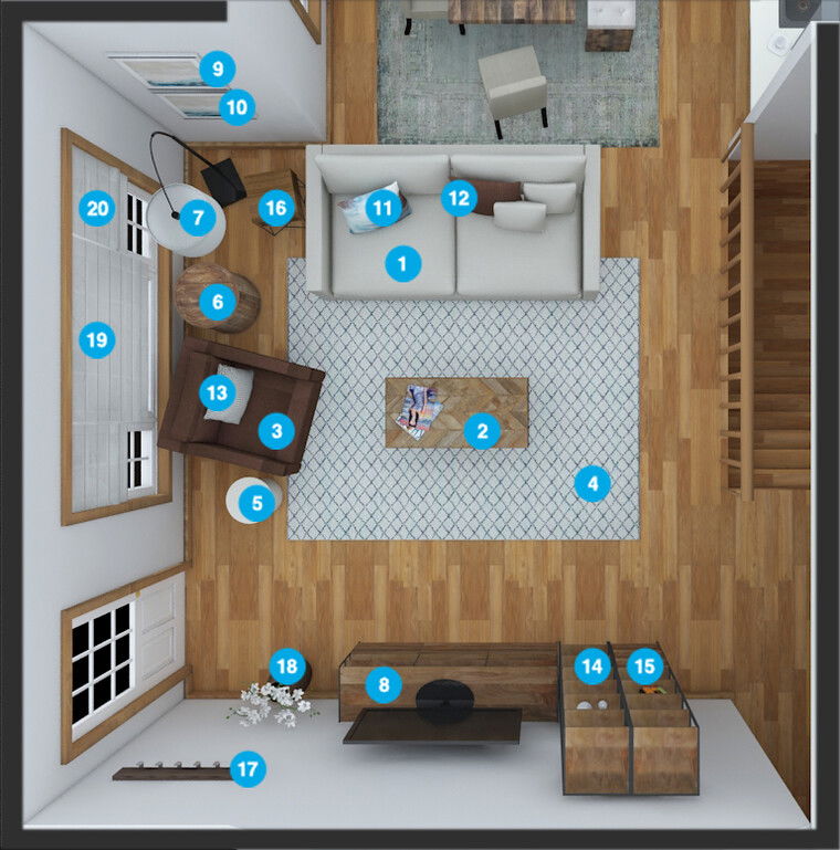 Plano de planta de sala de estar en línea