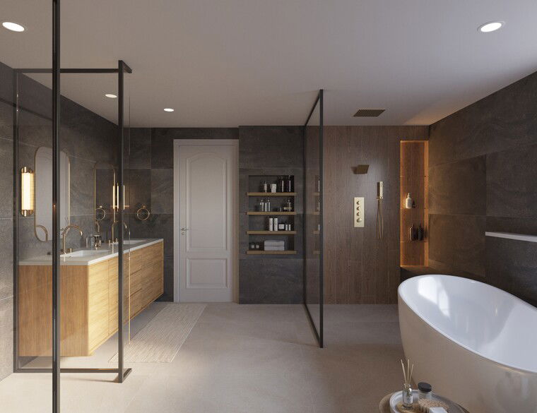 Diseño en línea baño contemporáneo por Nada M. thumbnail