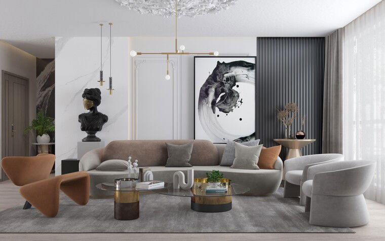 Online design Modern Living Room by Nourhan M. thumbnail