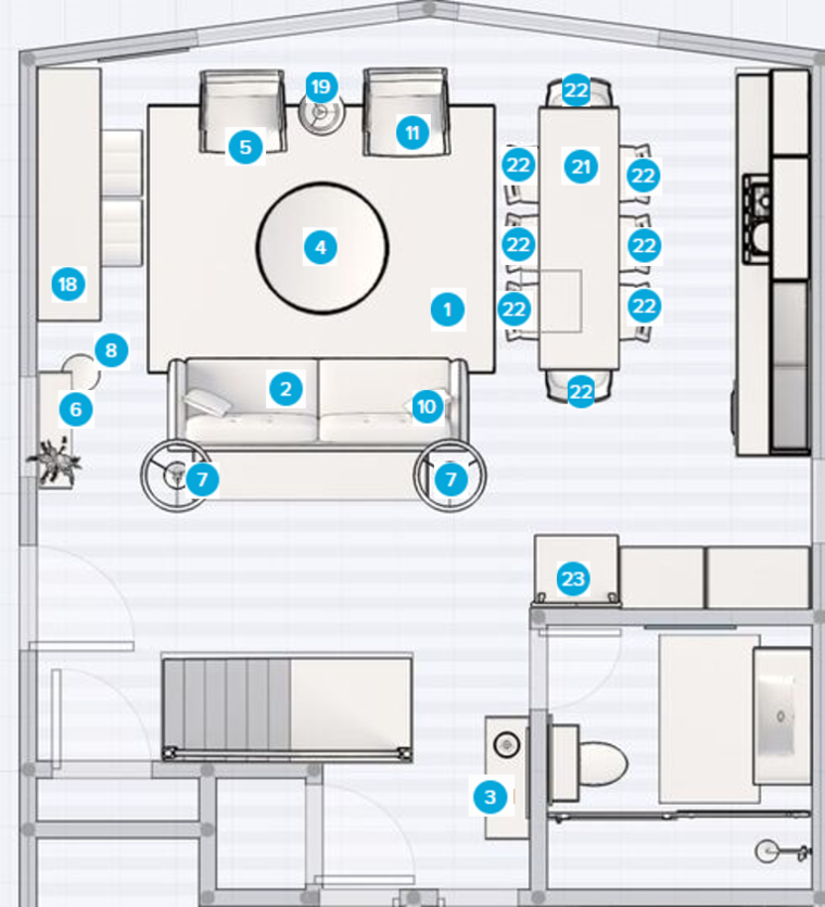 Online Designer Combined Living/Dining Floorplan