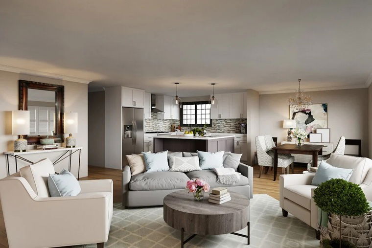 Diseño en línea Sala/Cocina Combinada Transitional por Rachel H. miniatura