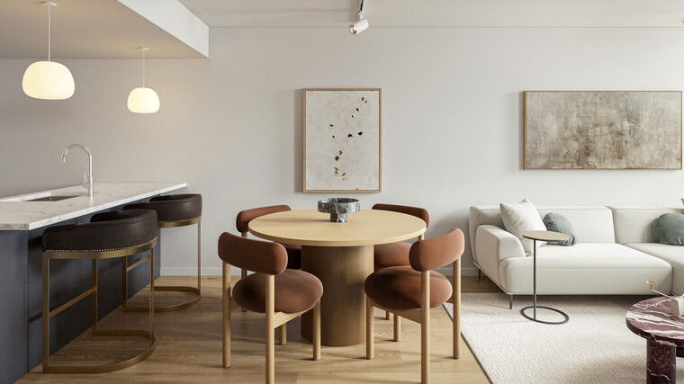 Diseño en línea Moderno Combinado de Sala/Cocina por Astrid I. miniatura