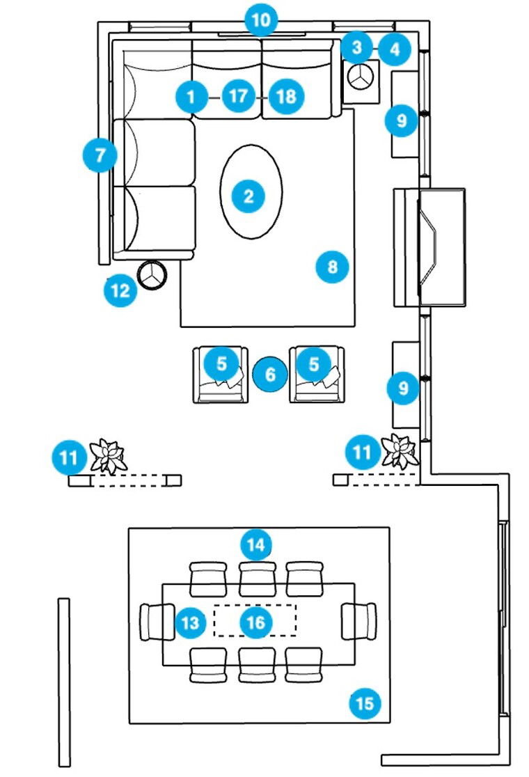Online Designer Combined Living/Dining Floorplan