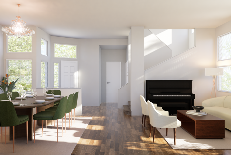 Diseño en línea Comedor/sala de estar combinados transicional por Dusan J. miniatura