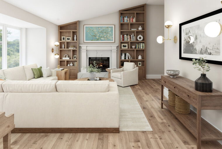 Diseño en línea de sala de estar transicional por Lara D. miniatura