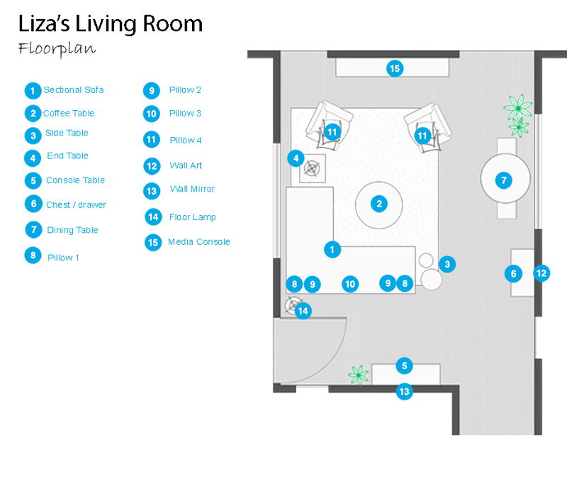 Plano de planta de sala de estar en línea