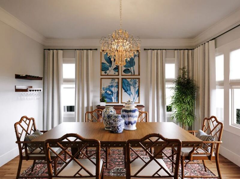 Traditional Dining Room With Blue Accents