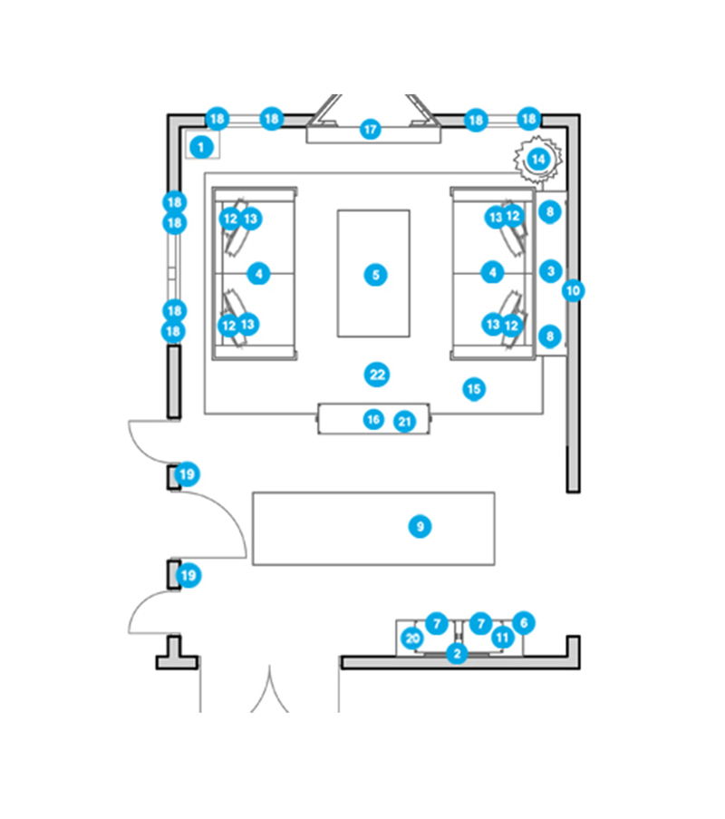 Plano de planta de sala de estar en línea