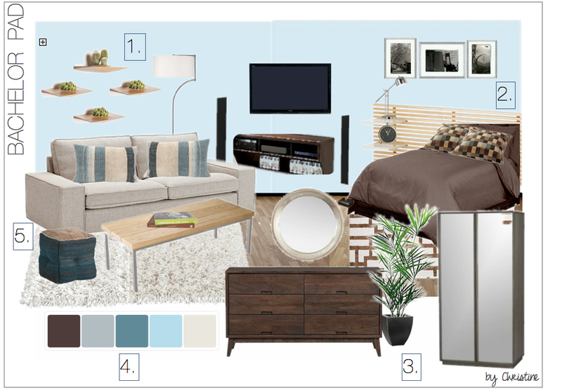 Bachelor Pad Living Room/Bedroom Design Christine M. Moodboard 1 thumb