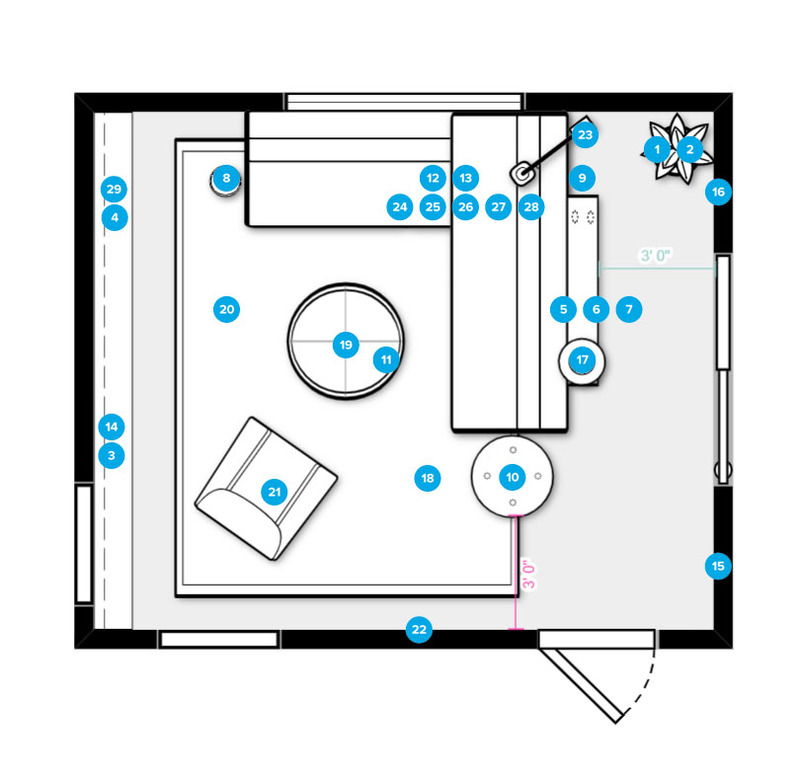 Plano de planta de sala de estar en línea