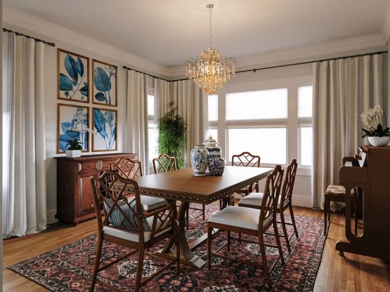 Traditional Dining Room With Blue Accents