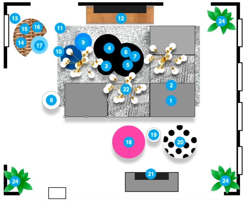 Plano de planta de sala de estar en línea