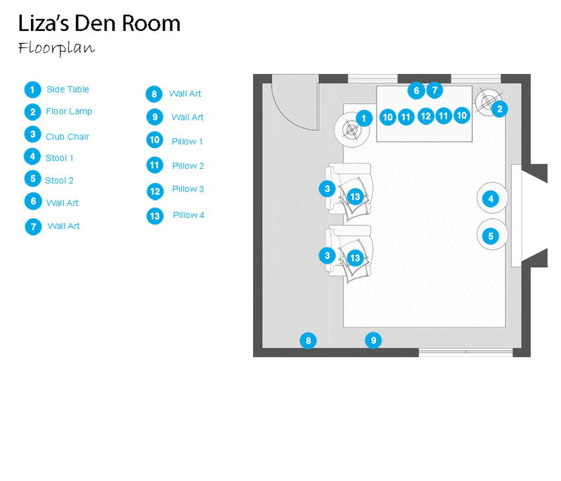 Plano de planta de sala de estar en línea