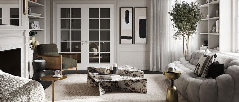 Bubble Curved Sofa Living Room Interior Design | Decorilla