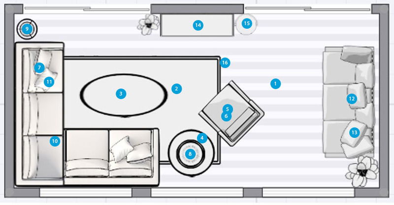 Plano de planta de sala de estar en línea