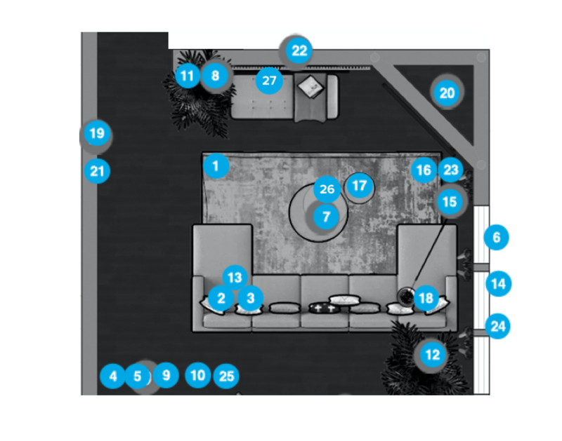 Plano de planta de sala de estar en línea