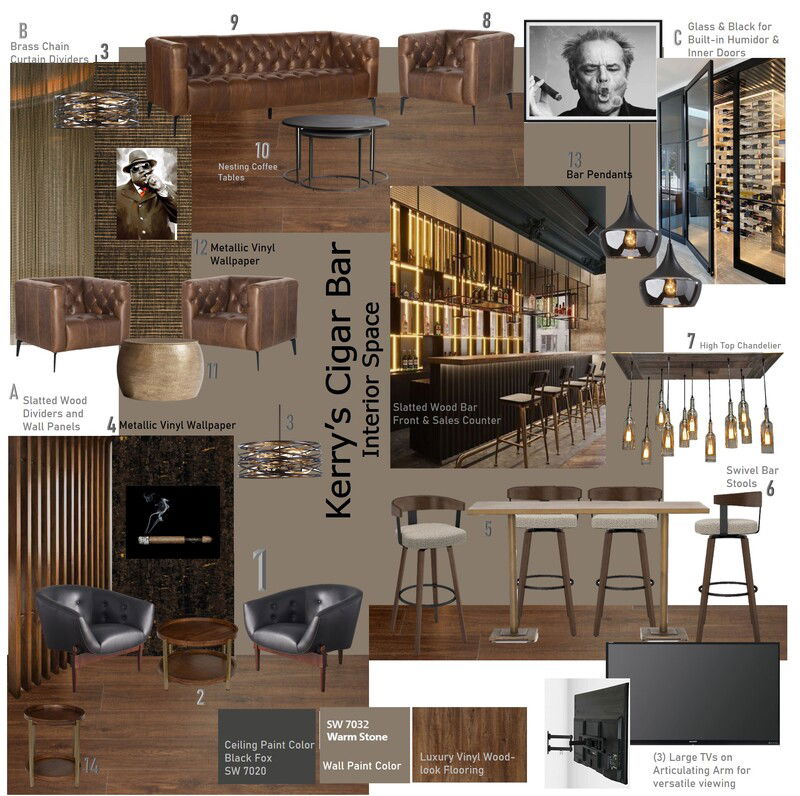 Moody Cigar Lounge Design with Outdoor Patio | Decorilla
