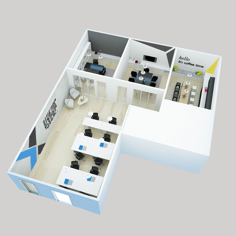 Modelo 3D de Negocio/Oficina de Diseñador en Línea 3