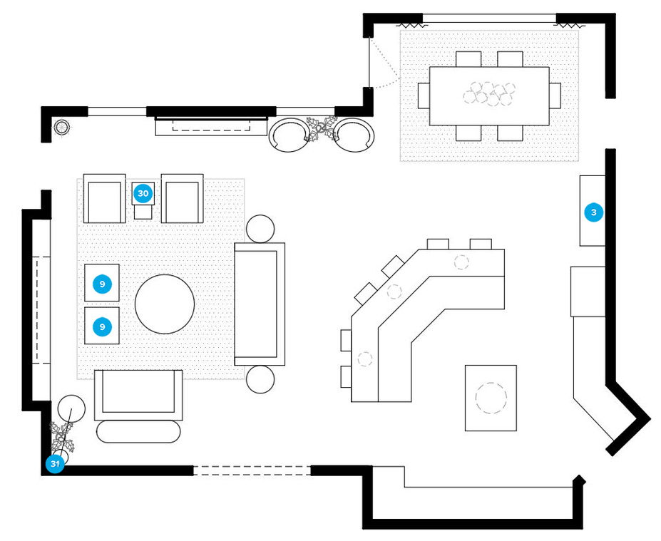 Online Designer Combined Living/Dining Floorplan