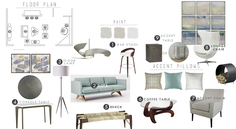 Ideas de diseño interior para sala de estar de diseñador en línea