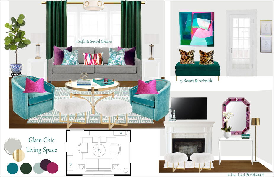 Glam Colourful Living Room Transformation Decorilla